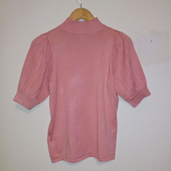 T TAHARI Small Mock Neck Knit Sweater-Puff Elbow Sleeve-Coquette-SM FLAW - Picture 5 of 8